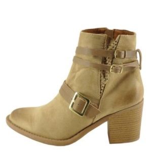 NEW Belted Staked Heel Ankle Boot Taupe Oil Finish